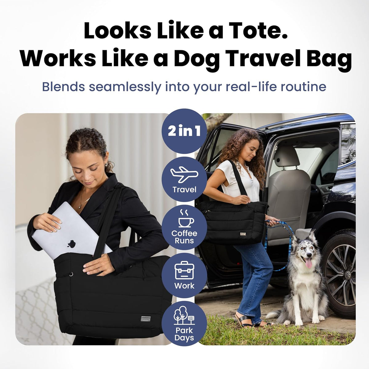 Puffer Dog Travel Bag for Dog Moms, Diaper Bag with Travel Bowls