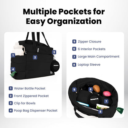Puffer Dog Travel Bag for Dog Moms, Diaper Bag with Travel Bowls