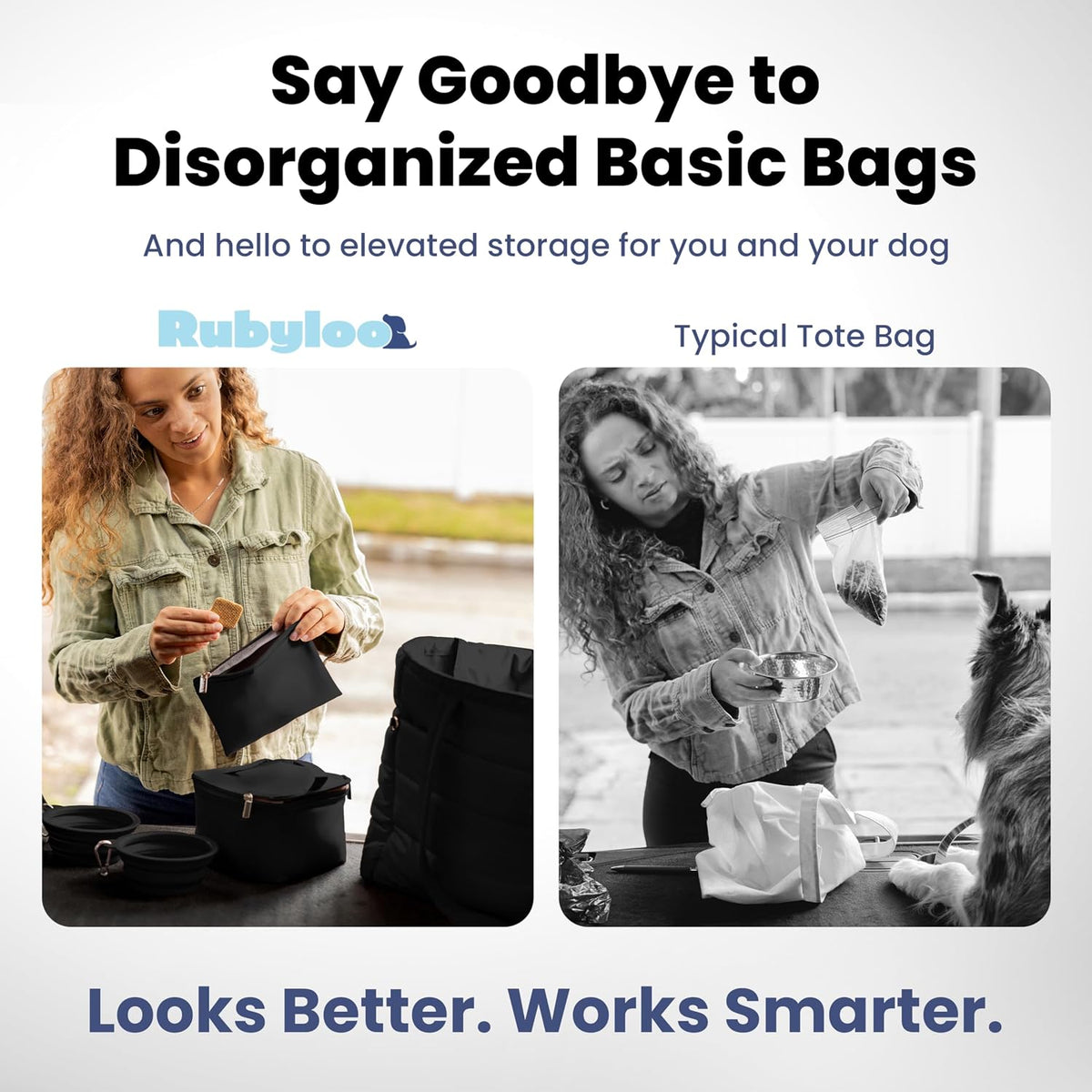 Puffer Dog Travel Bag for Dog Moms, Diaper Bag with Travel Bowls