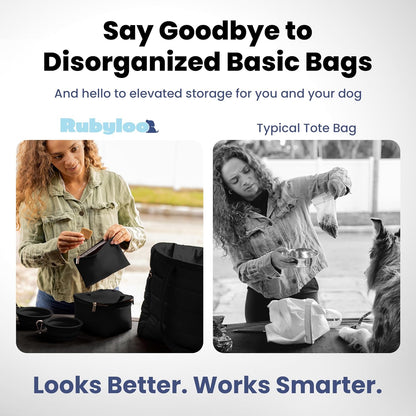 Puffer Dog Travel Bag for Dog Moms, Diaper Bag with Travel Bowls