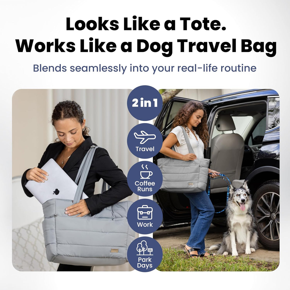 Puffer Dog Travel Bag for Dog Moms, Diaper Bag with Travel Bowls