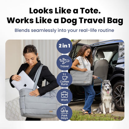Puffer Dog Travel Bag for Dog Moms, Diaper Bag with Travel Bowls