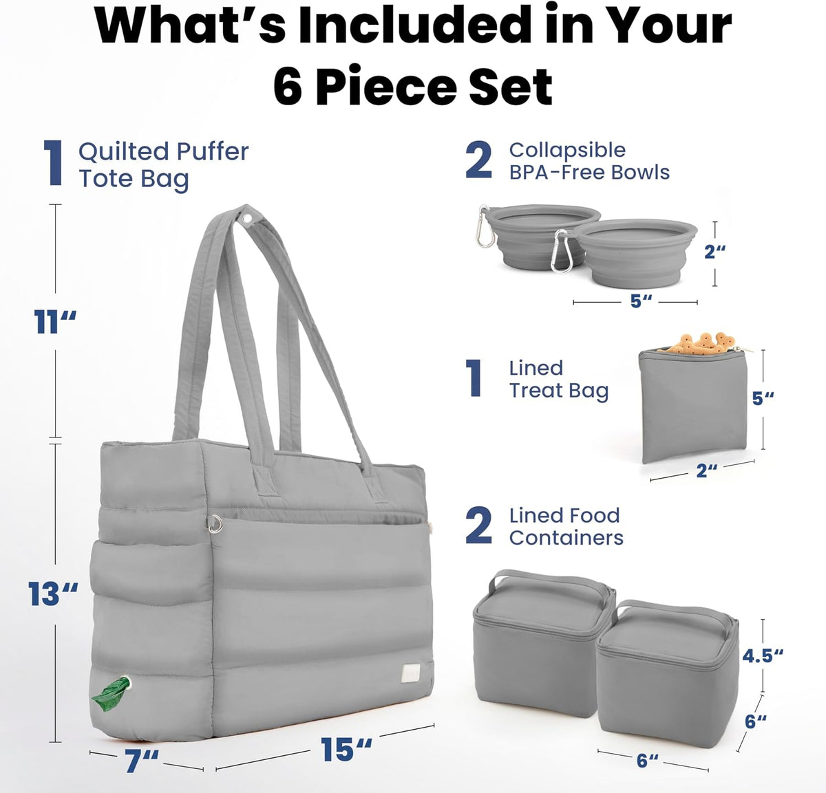 Puffer Dog Travel Bag for Dog Moms, Diaper Bag with Travel Bowls
