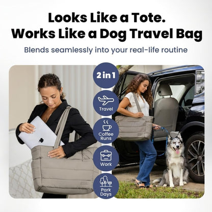 Puffer Dog Travel Bag for Dog Moms, Diaper Bag with Travel Bowls