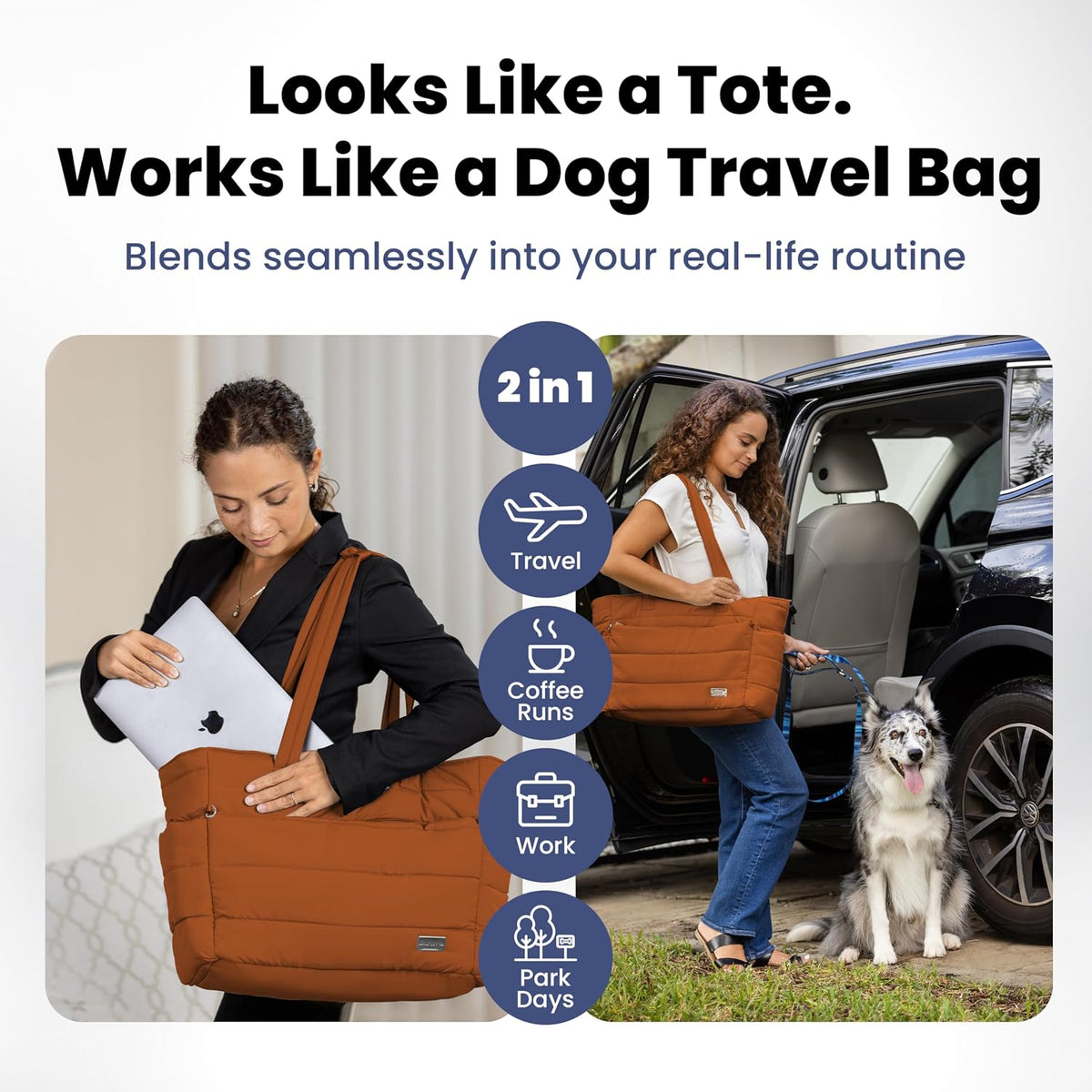 Puffer Dog Travel Bag for Dog Moms, Diaper Bag with Travel Bowls
