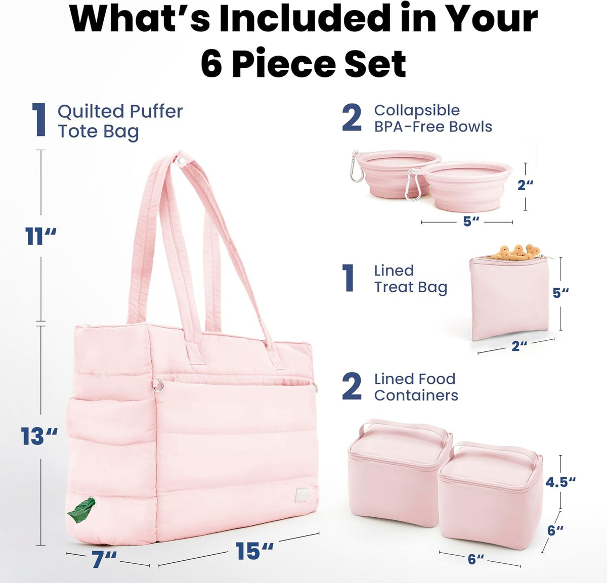 Puffer Dog Travel Bag for Dog Moms, Diaper Bag with Travel Bowls