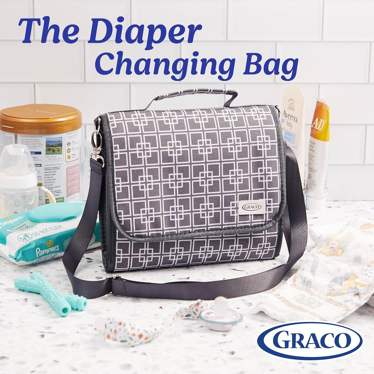 Portable Baby Changing Pad with Organizer Pockets and Shoulder Strap