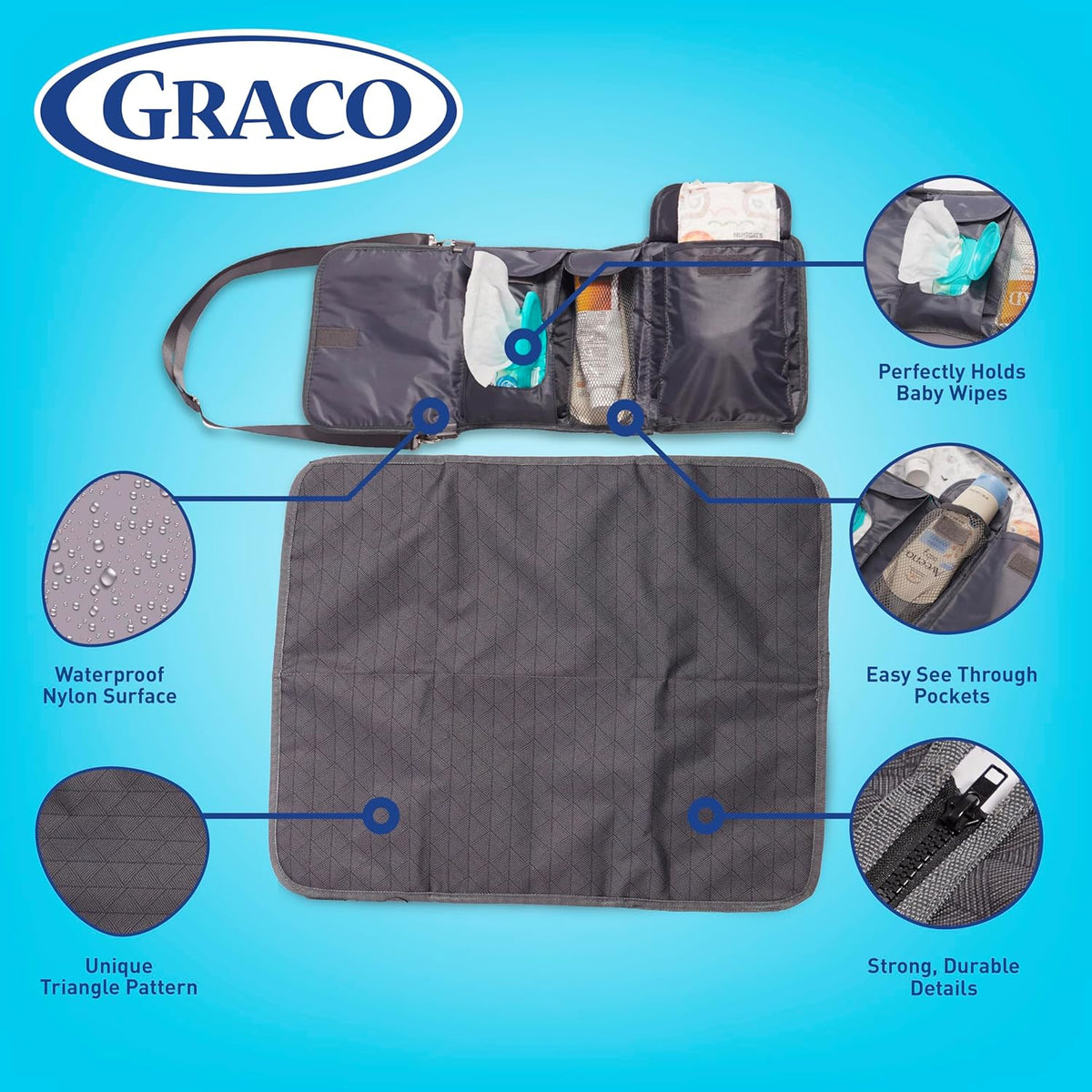 Portable Baby Changing Pad with Organizer Pockets and Shoulder Strap