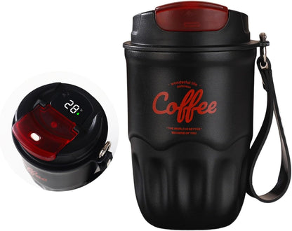 Vacuum Flask, Insulated Coffee Tumbler, Travel Coffee Mug, Stainless Steel Water Bottle with Sip Lid Carry Strap and Optional Temperature Display for Office Car Commutes 9x15cm 1Piece