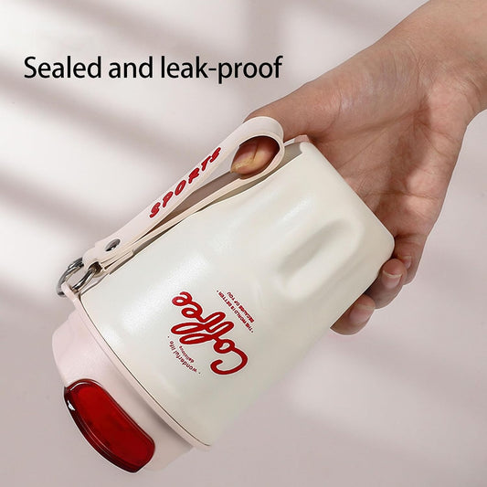 Vacuum Flask, Insulated Coffee Tumbler, Travel Coffee Mug, Stainless Steel Water Bottle with Sip Lid Carry Strap and Optional Temperature Display for Office Car Commutes 9x15cm 1Piece