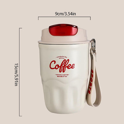 Vacuum Flask, Insulated Coffee Tumbler, Travel Coffee Mug, Stainless Steel Water Bottle with Sip Lid Carry Strap and Optional Temperature Display for Office Car Commutes 9x15cm 1Piece