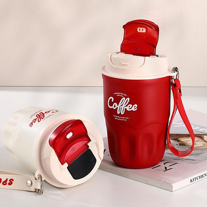 Vacuum Flask, Insulated Coffee Tumbler, Travel Coffee Mug, Stainless Steel Water Bottle with Sip Lid Carry Strap and Optional Temperature Display for Office Car Commutes 9x15cm 1Piece