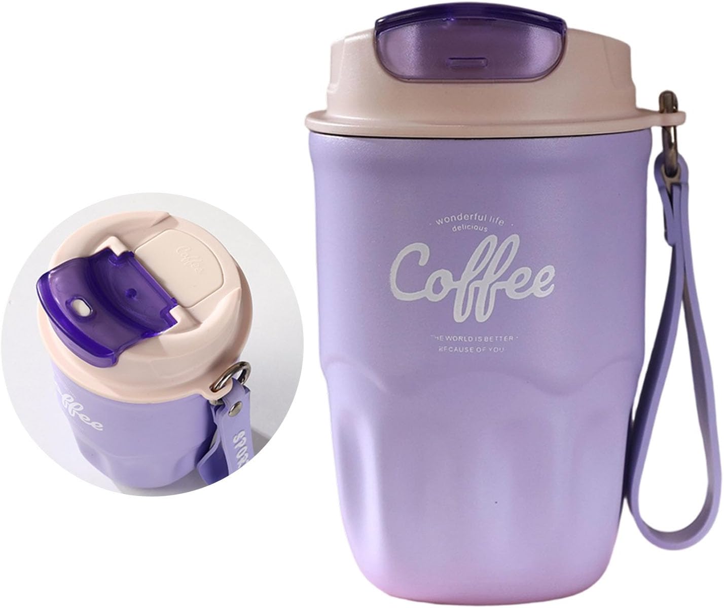 Vacuum Flask, Insulated Coffee Tumbler, Travel Coffee Mug, Stainless Steel Water Bottle with Sip Lid Carry Strap and Optional Temperature Display for Office Car Commutes 9x15cm 1Piece