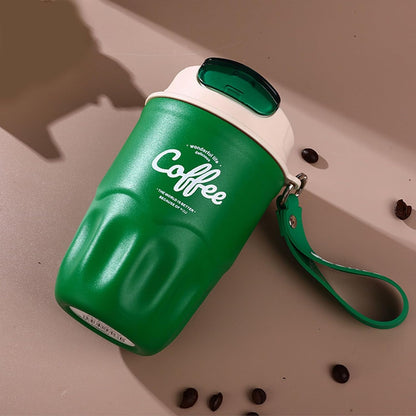 Vacuum Flask, Insulated Coffee Tumbler, Travel Coffee Mug, Stainless Steel Water Bottle with Sip Lid Carry Strap and Optional Temperature Display for Office Car Commutes 9x15cm 1Piece