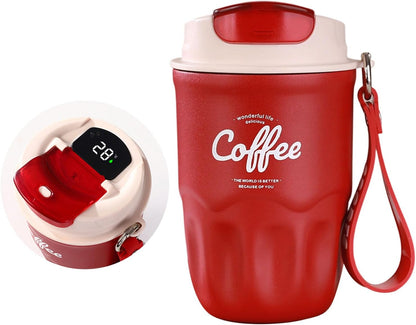 Vacuum Flask, Insulated Coffee Tumbler, Travel Coffee Mug, Stainless Steel Water Bottle with Sip Lid Carry Strap and Optional Temperature Display for Office Car Commutes 9x15cm 1Piece