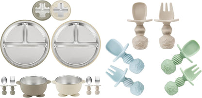 8PCS Baby Feeding Set & 6 Pack Silicone Baby Spoons and Fork Feeding Set