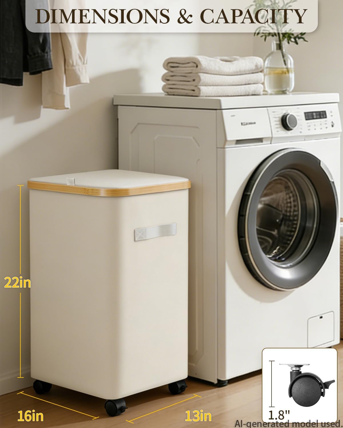 Laundry Hamper with Wheels, 75L Rolling Laundry Basket, Removable Inner Bag