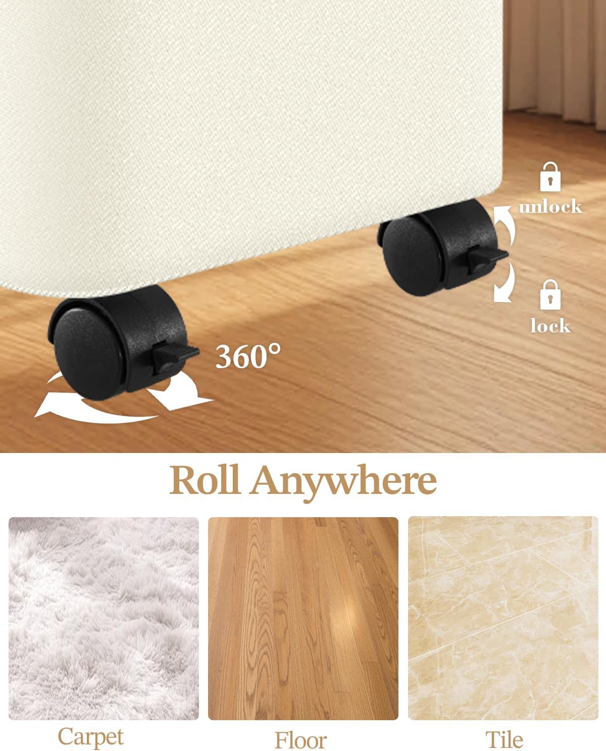 Laundry Hamper with Wheels, 75L Rolling Laundry Basket, Removable Inner Bag