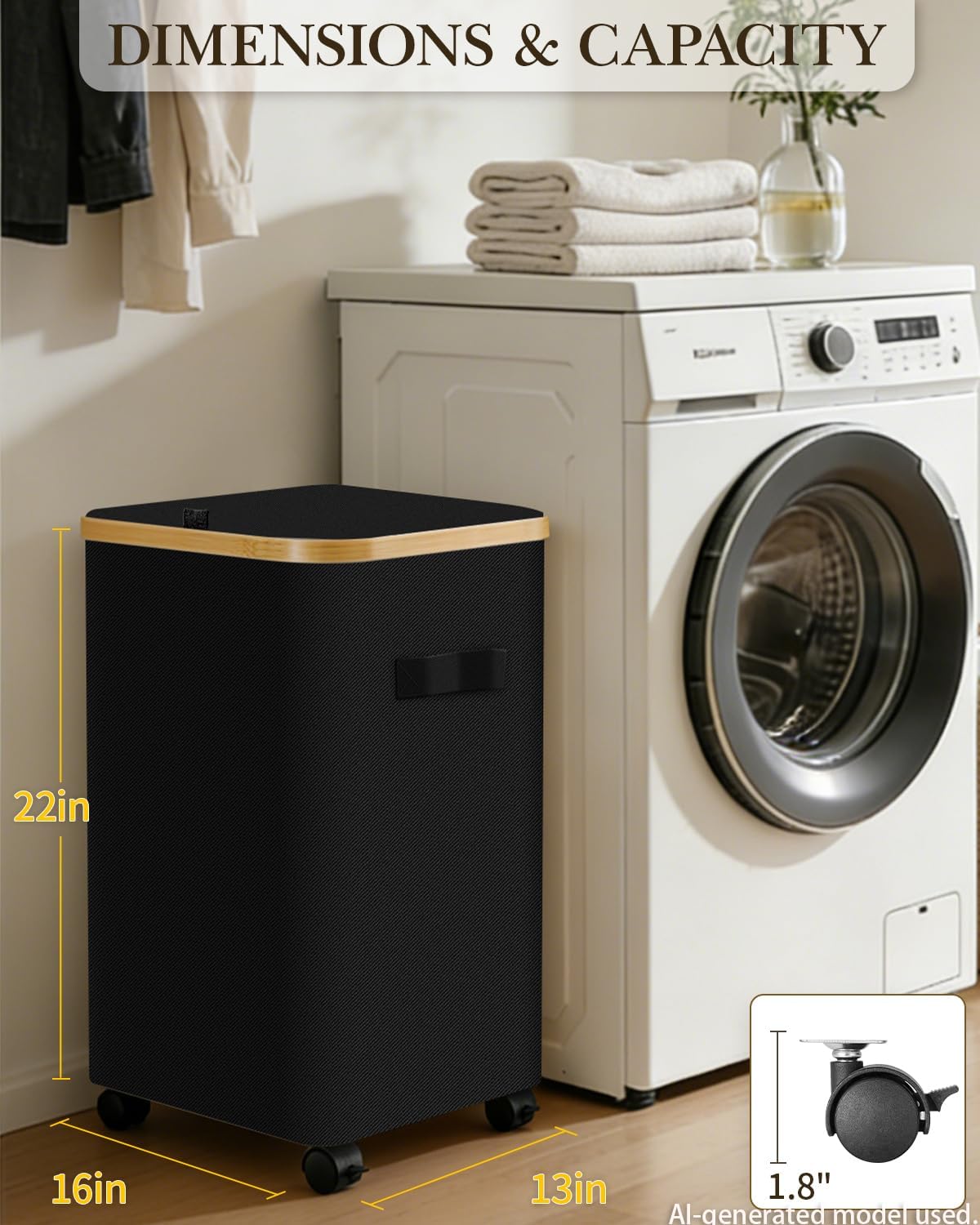 Laundry Hamper with Wheels, 75L Rolling Laundry Basket, Removable Inner Bag