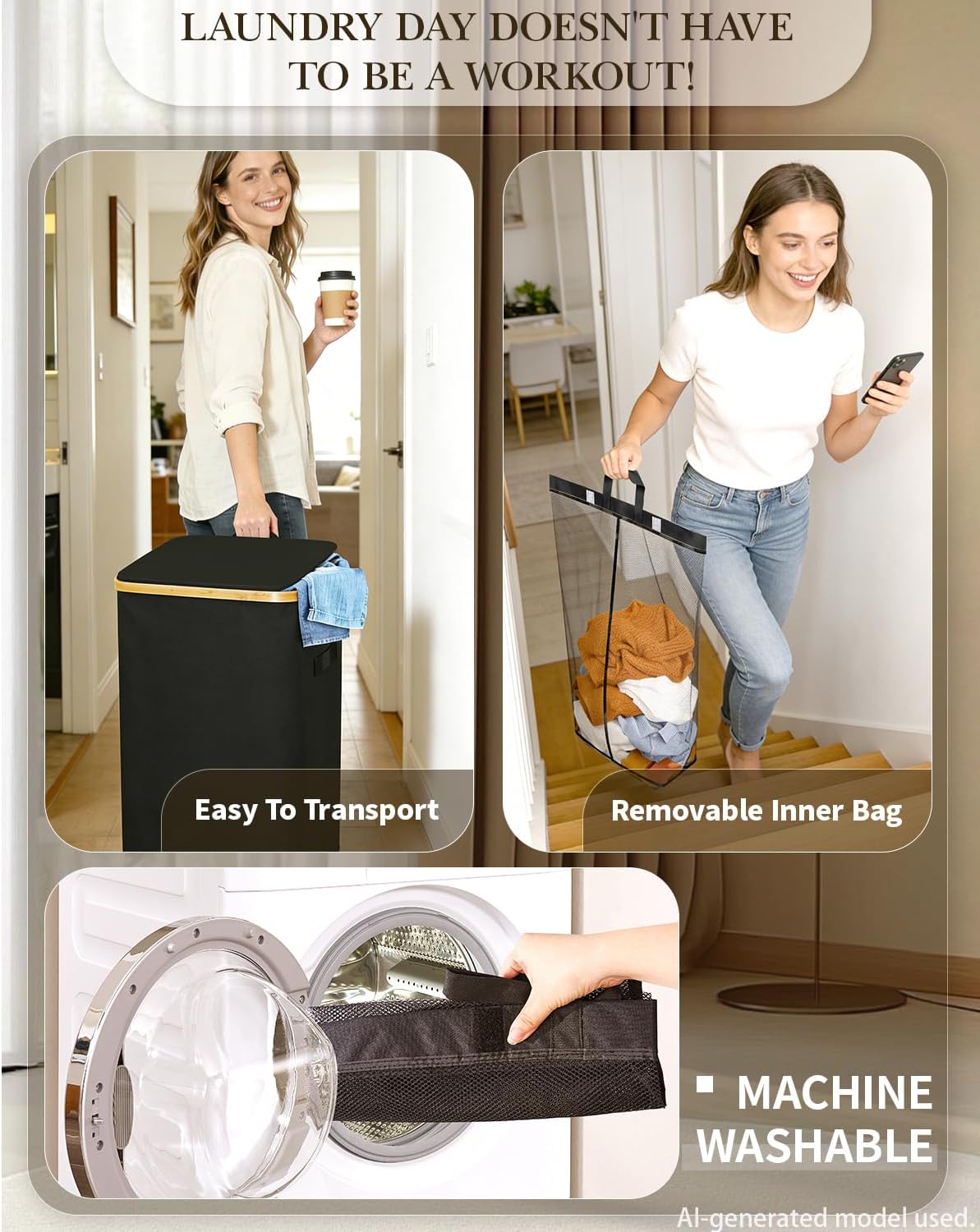 Laundry Hamper with Wheels, 75L Rolling Laundry Basket, Removable Inner Bag