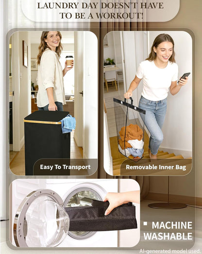 Laundry Hamper with Wheels, 75L Rolling Laundry Basket, Removable Inner Bag