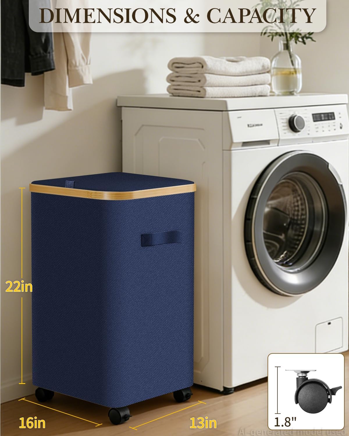 Laundry Hamper with Wheels, 75L Rolling Laundry Basket, Removable Inner Bag