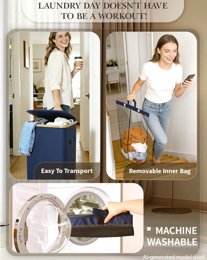 Laundry Hamper with Wheels, 75L Rolling Laundry Basket, Removable Inner Bag