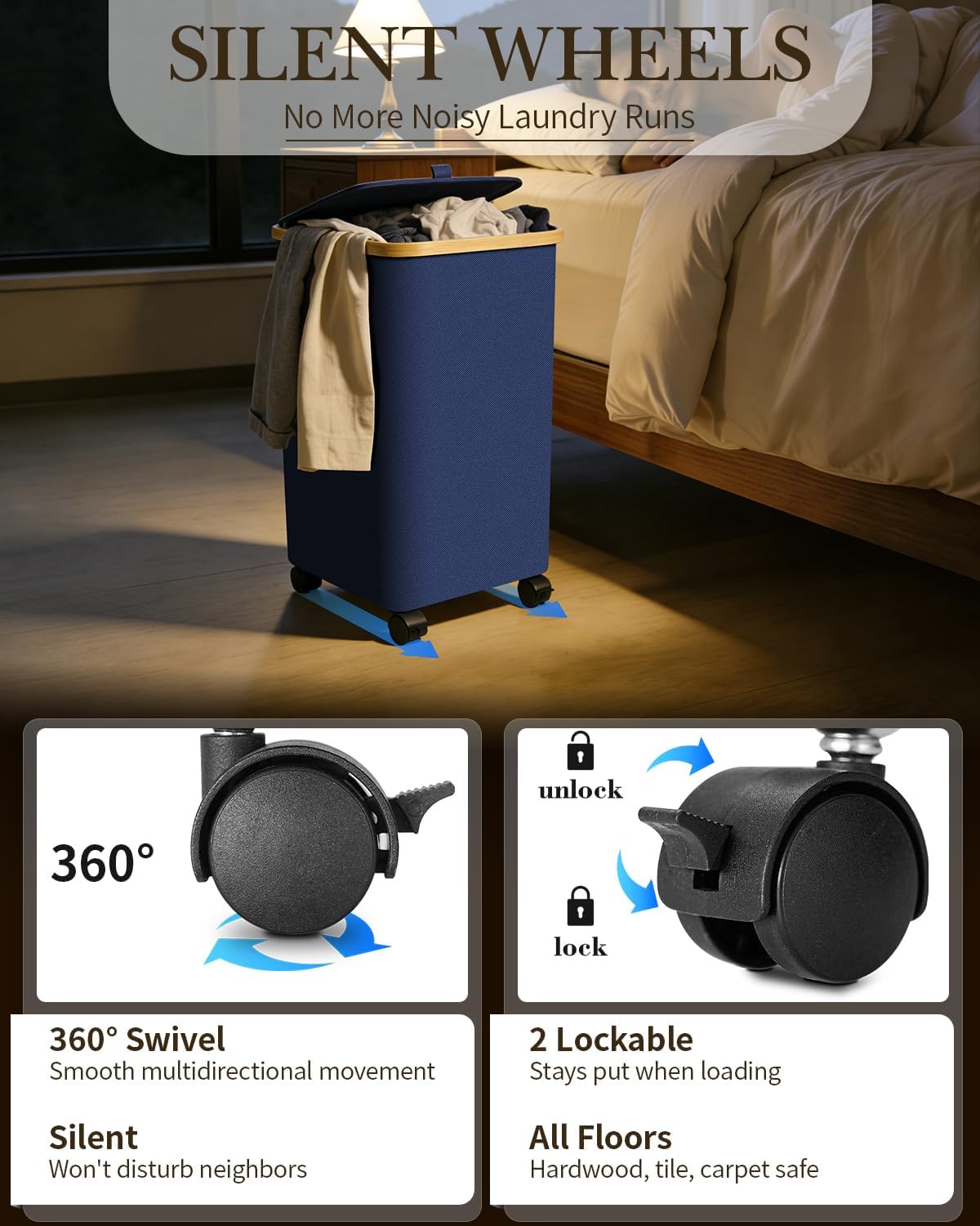 Laundry Hamper with Wheels, 75L Rolling Laundry Basket, Removable Inner Bag