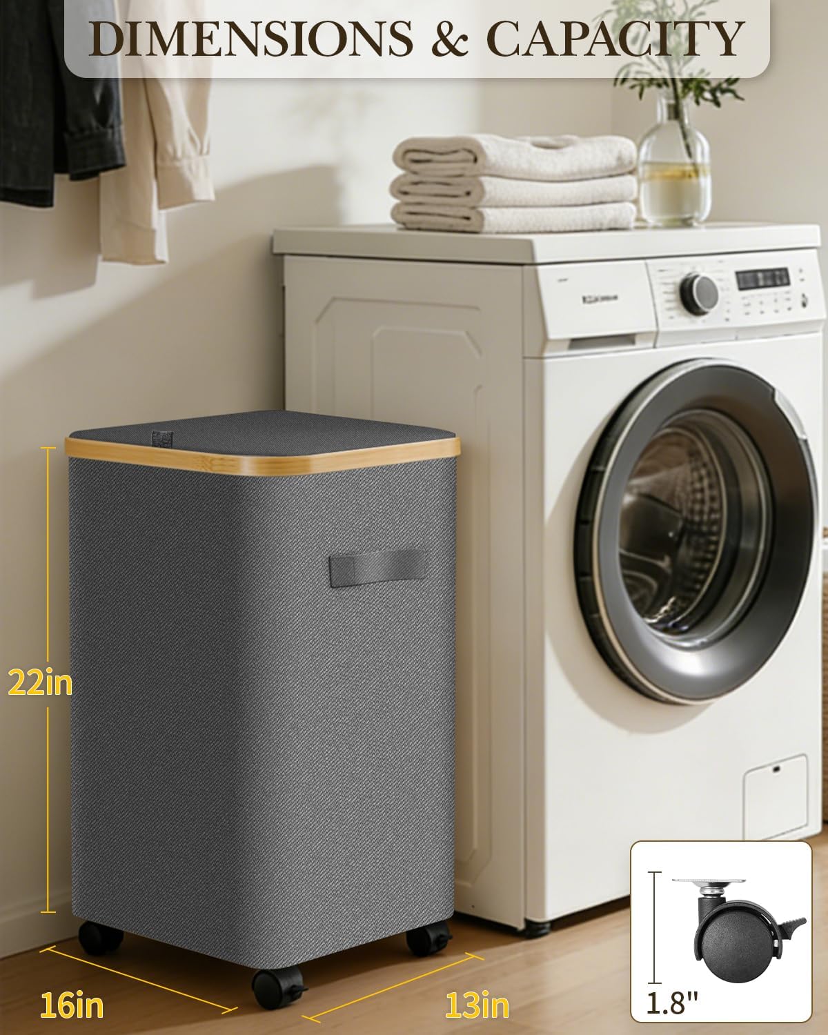 Laundry Hamper with Wheels, 75L Rolling Laundry Basket, Removable Inner Bag