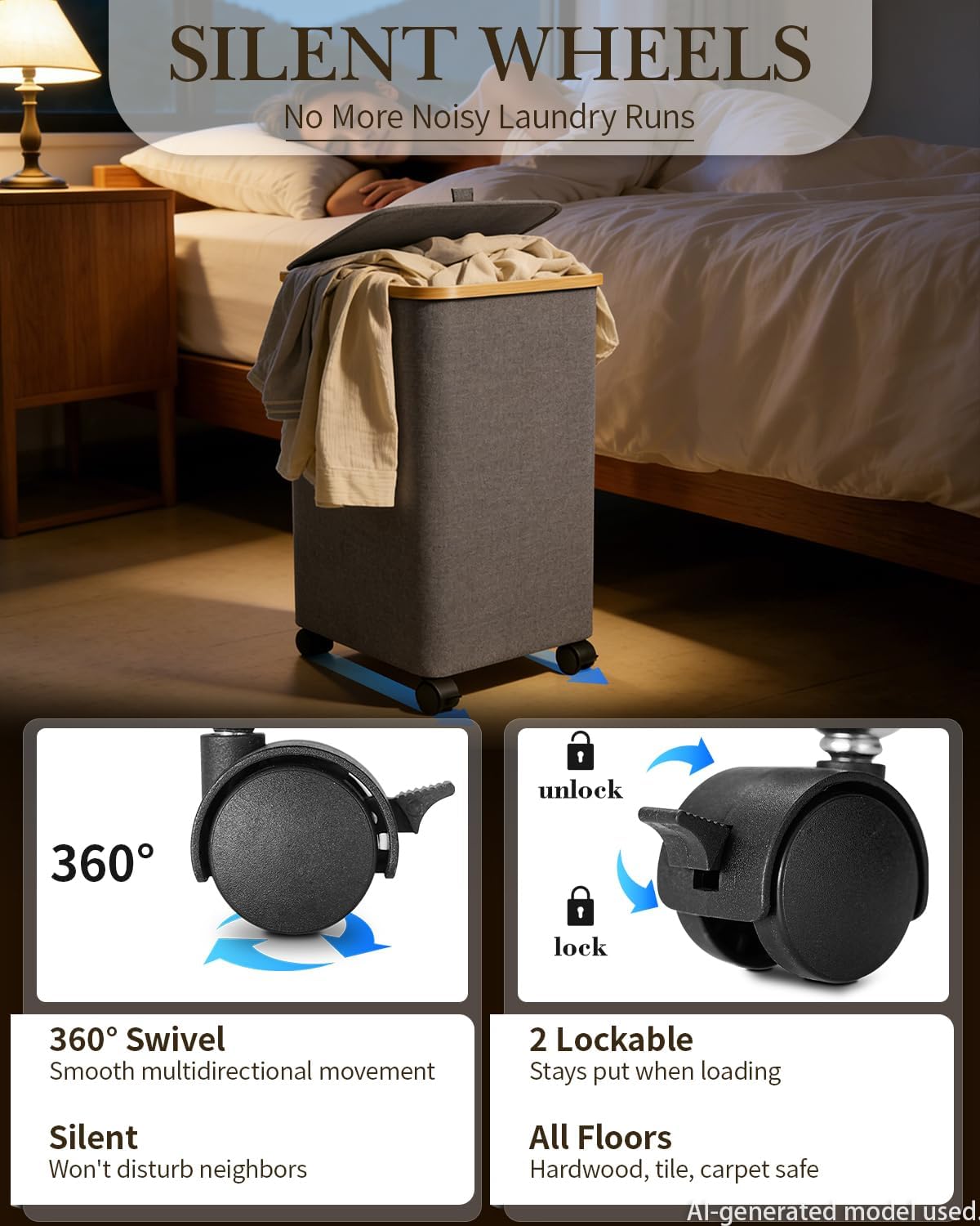 Laundry Hamper with Wheels, 75L Rolling Laundry Basket, Removable Inner Bag