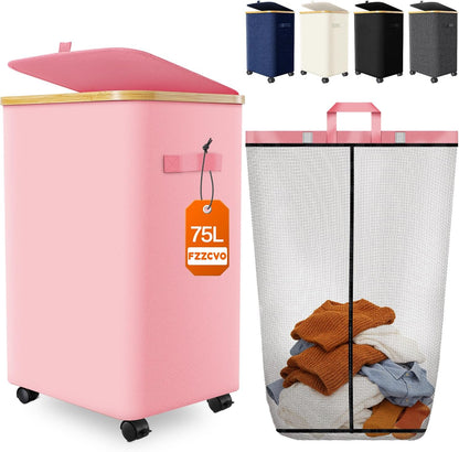 Laundry Hamper with Wheels, 75L Rolling Laundry Basket, Removable Inner Bag