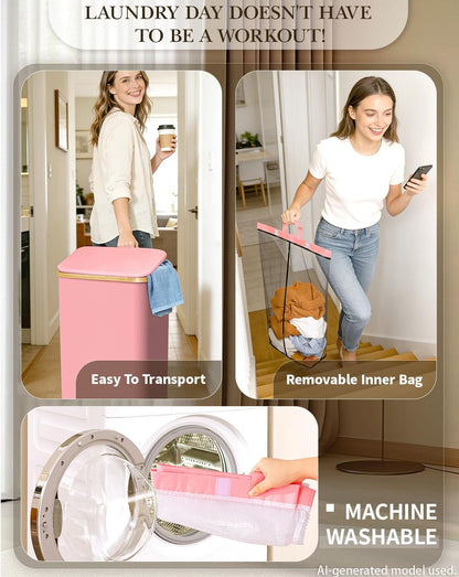 Laundry Hamper with Wheels, 75L Rolling Laundry Basket, Removable Inner Bag