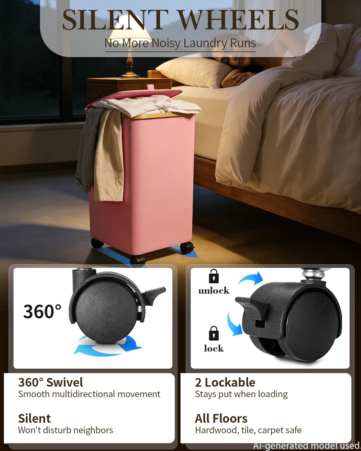Laundry Hamper with Wheels, 75L Rolling Laundry Basket, Removable Inner Bag