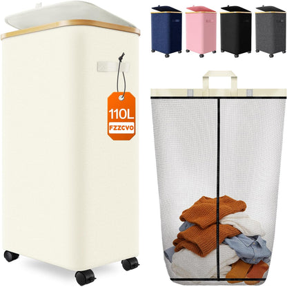 Laundry Hamper with Wheels, 75L Rolling Laundry Basket, Removable Inner Bag