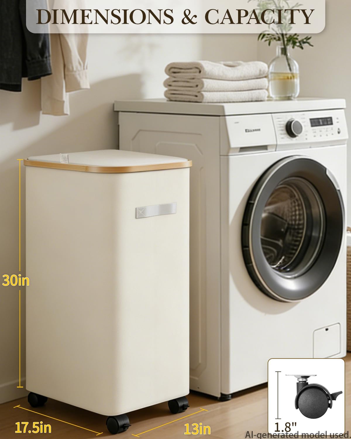 Laundry Hamper with Wheels, 75L Rolling Laundry Basket, Removable Inner Bag