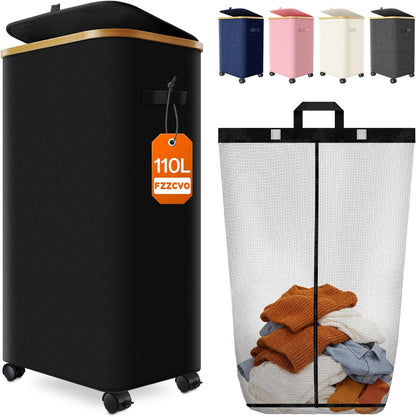 Laundry Hamper with Wheels, 75L Rolling Laundry Basket, Removable Inner Bag