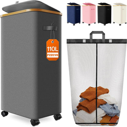 Laundry Hamper with Wheels, 75L Rolling Laundry Basket, Removable Inner Bag