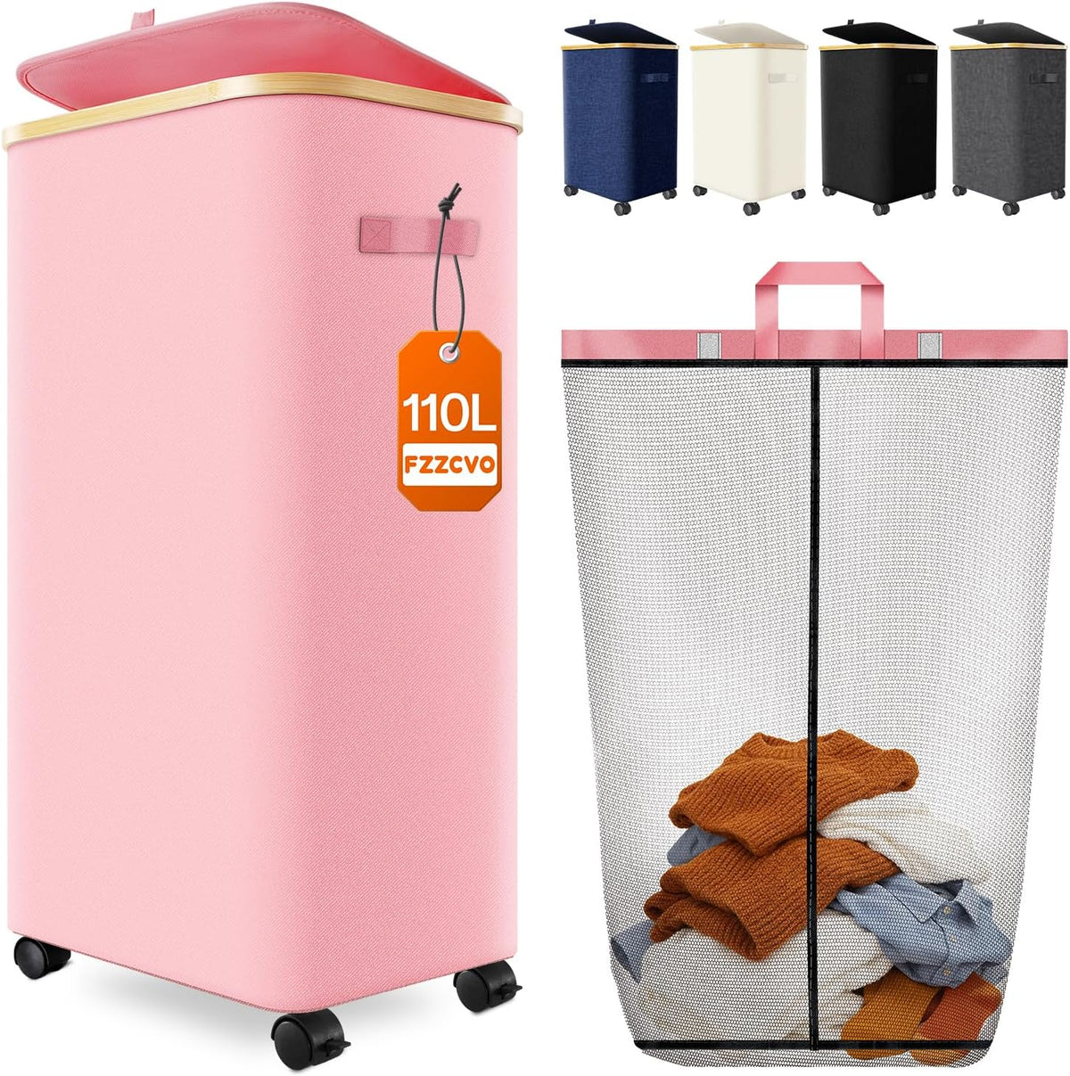 Laundry Hamper with Wheels, 75L Rolling Laundry Basket, Removable Inner Bag