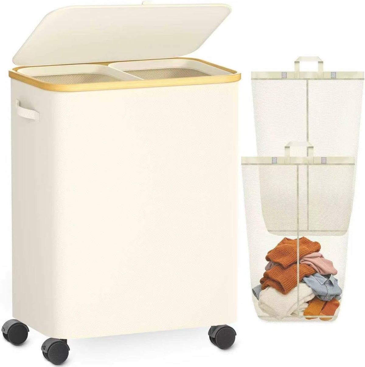 Laundry Hamper with Wheels, 75L Rolling Laundry Basket, Removable Inner Bag