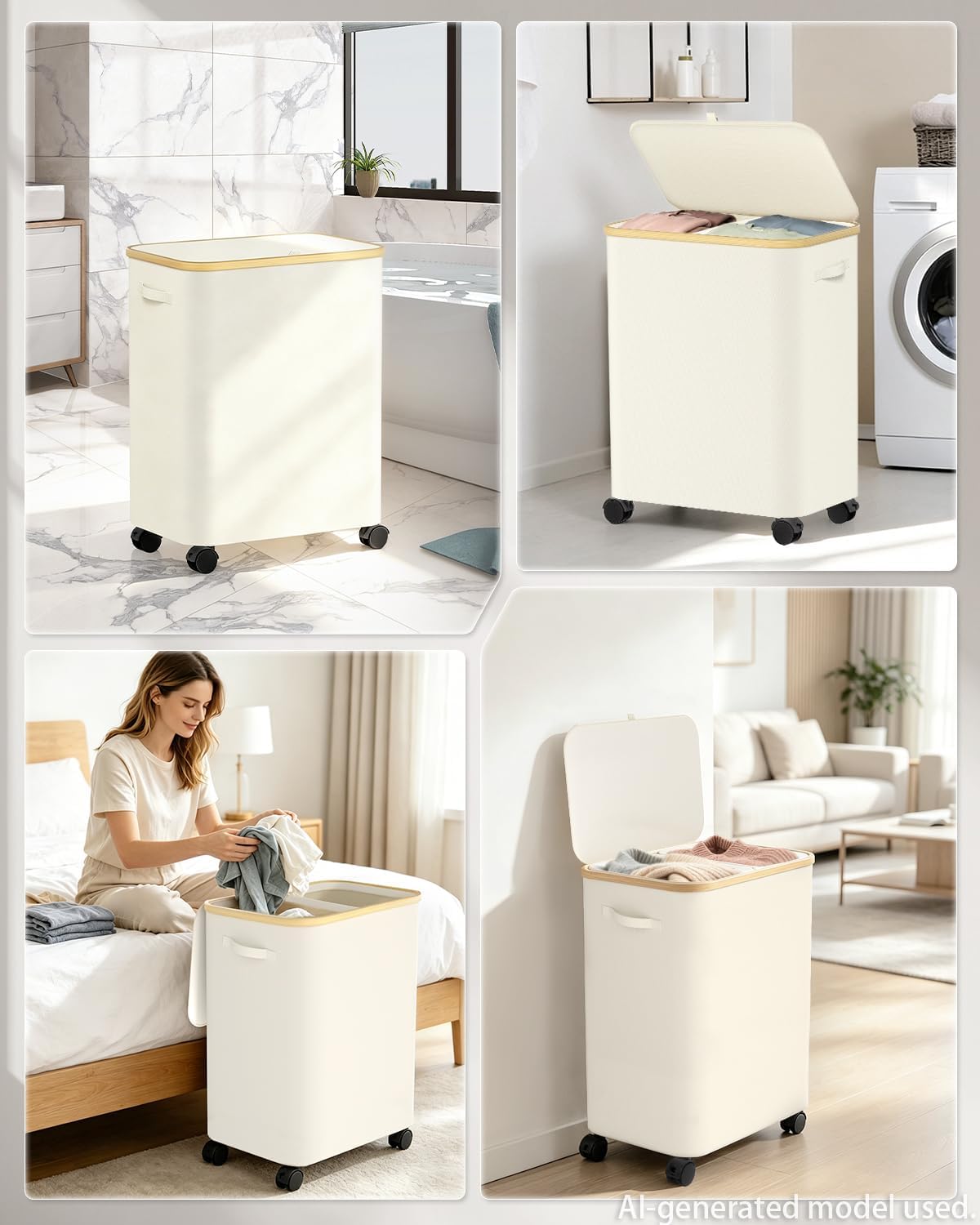 Laundry Hamper with Wheels, 75L Rolling Laundry Basket, Removable Inner Bag