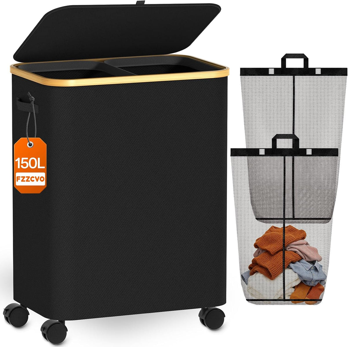 Laundry Hamper with Wheels, 75L Rolling Laundry Basket, Removable Inner Bag