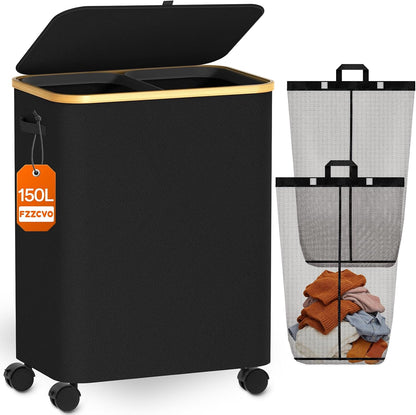 Laundry Hamper with Wheels, 75L Rolling Laundry Basket, Removable Inner Bag