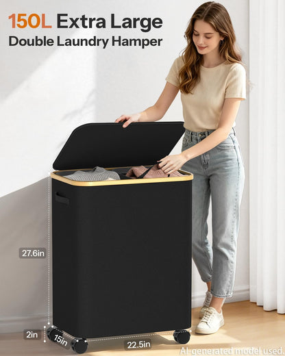 Laundry Hamper with Wheels, 75L Rolling Laundry Basket, Removable Inner Bag
