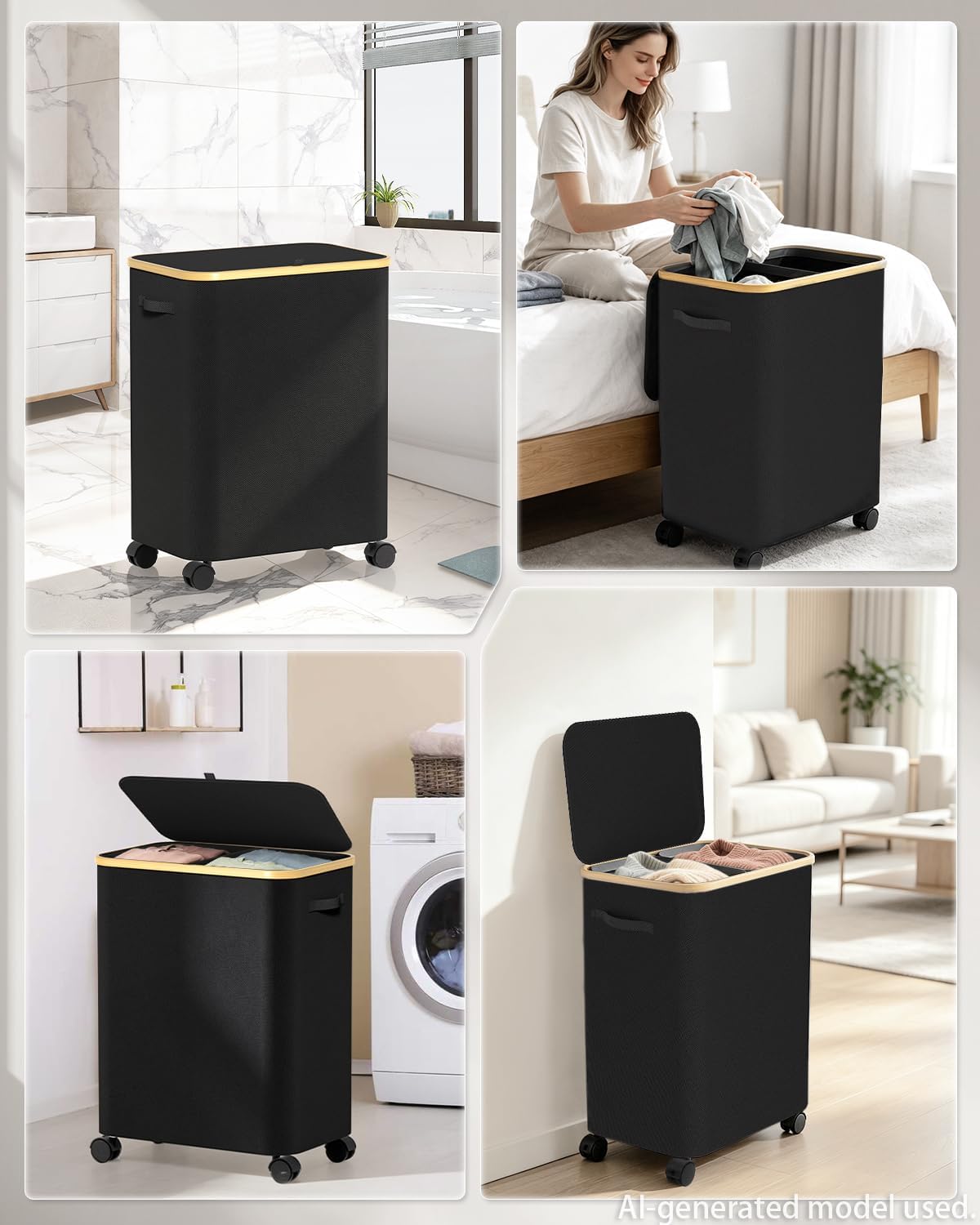 Laundry Hamper with Wheels, 75L Rolling Laundry Basket, Removable Inner Bag