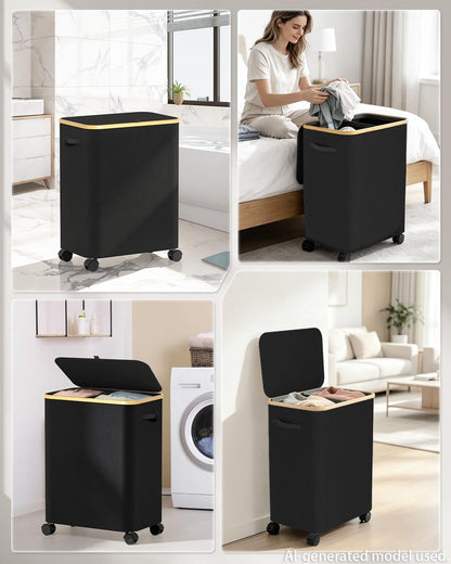 Laundry Hamper with Wheels, 75L Rolling Laundry Basket, Removable Inner Bag