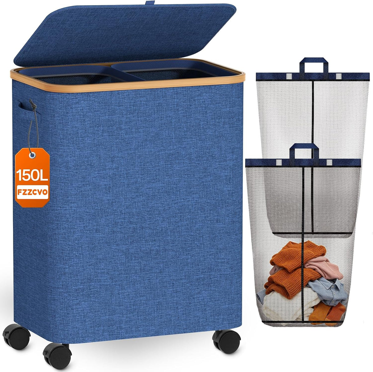 Laundry Hamper with Wheels, 75L Rolling Laundry Basket, Removable Inner Bag