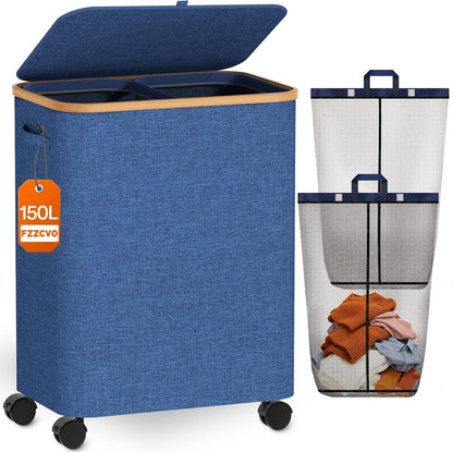 Laundry Hamper with Wheels, 75L Rolling Laundry Basket, Removable Inner Bag