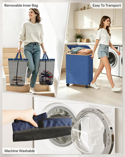 Laundry Hamper with Wheels, 75L Rolling Laundry Basket, Removable Inner Bag