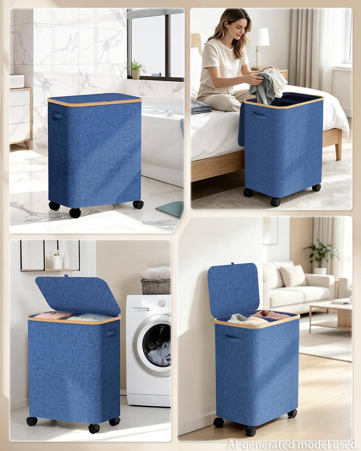 Laundry Hamper with Wheels, 75L Rolling Laundry Basket, Removable Inner Bag