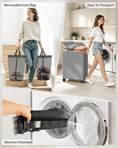 Laundry Hamper with Wheels, 75L Rolling Laundry Basket, Removable Inner Bag